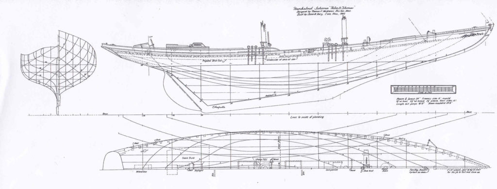 Piano di costruzione di goletta da pesca americana "Elen B. Thomas" del 1902