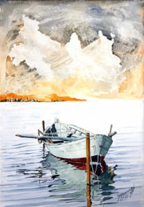 Quadri di barche - Nuvole - Acquarello puro su carta - 300gr/mq - 28x37 cm - Autore Giovanni Marco Sassu