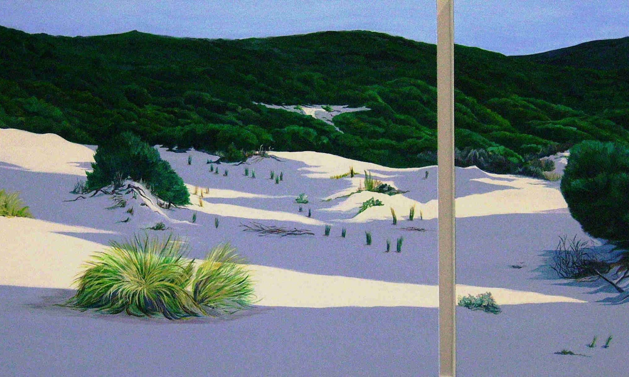 Spiagge della Sardegna - quadro intitolato Dietro lo steccato 2012-60x120 dittico acrilico su tela - autrice Chiara Pruna