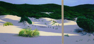 Spiagge della Sardegna - quadro intitolato Dietro lo steccato 2012-60x120 dittico acrilico su tela - autrice Chiara Pruna