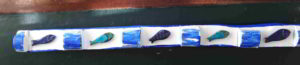 quadro costituito da bastone intarsiato con pesci - arte marina