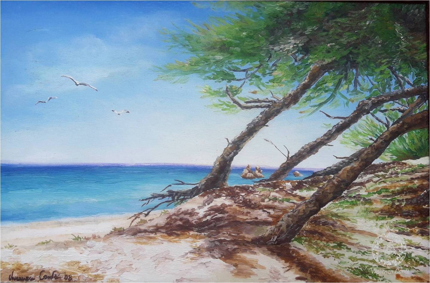 paesaggio costiero in questa pittura ad olio