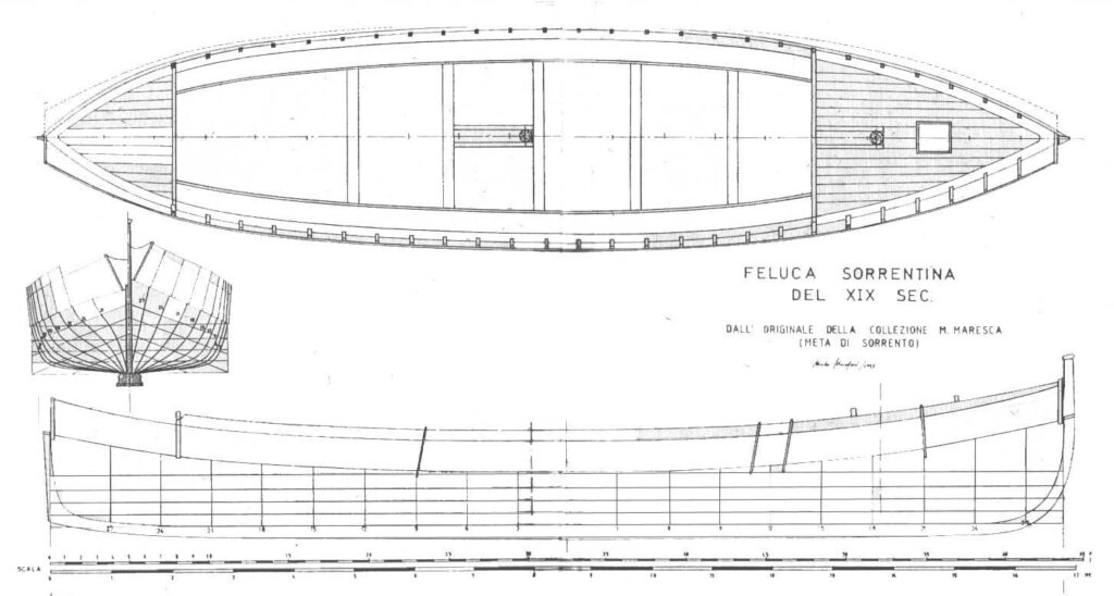 piano di costruzione di feluca sorrentina